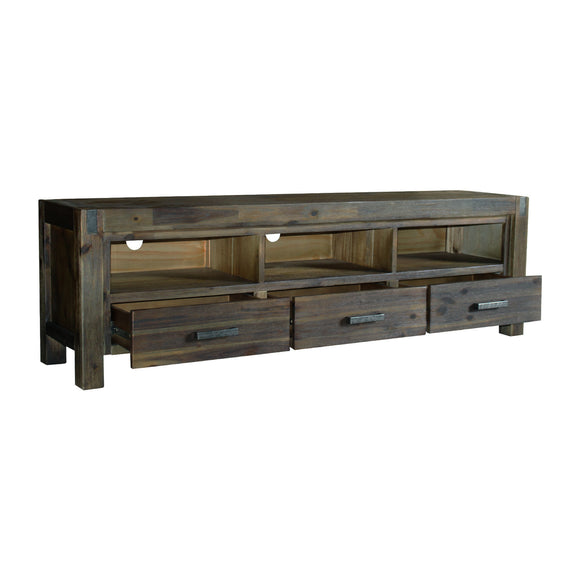 NNEDSZ TV Cabinet with 3 Storage Drawers with Shelf Solid Acacia Wooden Frame Entertainment Unit in Chocolate Colour