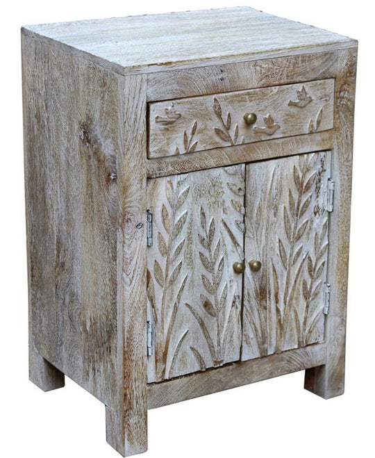 NNEDSZ 2 drawer whitewashed bedside cabinet in bird design