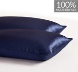 NNEDSZ Luxury Pillowcase 2 Pack - 100% Pure Mulberry Silk on Both Sides - Navy Blue