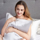 NNEDSZ Luxury Pillowcase 2 Pack - 100% Pure Mulberry Silk on Both Sides - Silver