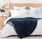 NNEDSZ Micro Plush Knitted Woven Throw Blanket - Navy