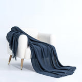 NNEDSZ Micro Plush Knitted Woven Throw Blanket - Navy