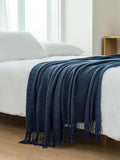 NNEDSZ Micro Plush Knitted Woven Throw Blanket - Navy