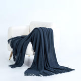 NNEDSZ Micro Plush Knitted Woven Throw Blanket - Navy