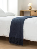 NNEDSZ Micro Plush Knitted Woven Throw Blanket - Navy