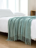 NNEDSZ Micro Plush Knitted Woven Throw Blanket - Seafoam