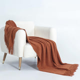 NNEDSZ Micro Plush Knitted Woven Throw Blanket - Terracotta