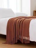 NNEDSZ Micro Plush Knitted Woven Throw Blanket - Terracotta
