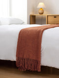 NNEDSZ Micro Plush Knitted Woven Throw Blanket - Terracotta
