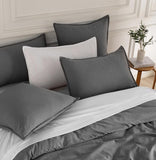 NNEDSZ Vintage Washed Microfibre Quilt Cover Set (2Pcs) - Grey - Single Size