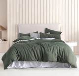 NNEDSZ Vintage Washed Microfibre Quilt Cover Set (2Pcs) - Khaki Green - Single Size