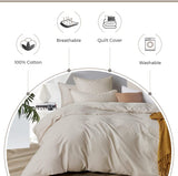 NNEDSZ 100% Cotton Vintage Washed Bed Quilt Cover Set (2Pcs) - Natural - Single