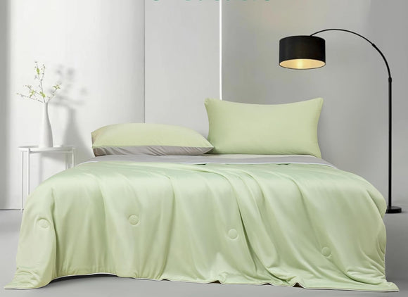NNEDSZ Ice Cooling Reversible Summer Comforter Blanket (Green and Grey, Single/Double)