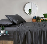 NNEDSZ Vintage Washed 100% Cotton Sheet Set with 1 Pillowcases - Charcoal - Single