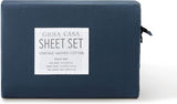NNEDSZ Vintage Washed 100% Cotton Sheet Set with 1 Pillowcases - Dark Indigo -Single