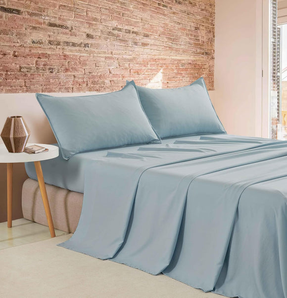 NNEDSZ Vintage Washed Microfibre Sheet Set (Blue, Single)