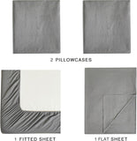 NNEDSZ Vintage Washed Microfibre Sheet Set with 1 Pillowcase - Grey - Single