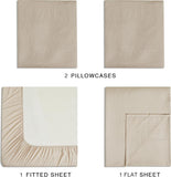 NNEDSZ Vintage Washed Microfibre Sheet Set with 1 Pillowcase - Linen - Single