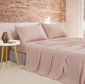 NNEDSZ Vintage Washed Microfibre Sheet Set (Pink, Single)