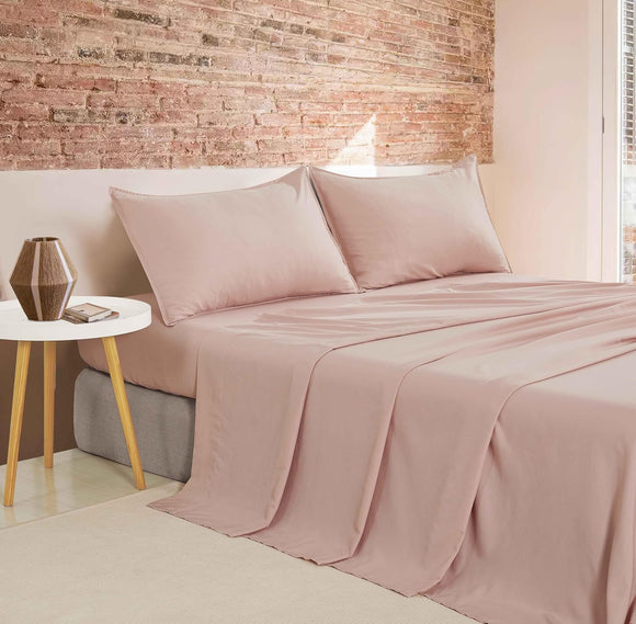 NNEDSZ Vintage Washed Microfibre Sheet Set (Pink, Single)