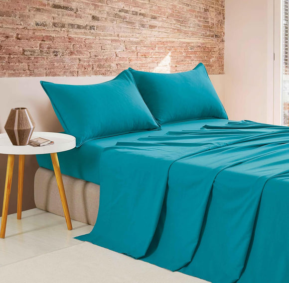 NNEDSZ Vintage Washed Microfibre Sheet Set (Teal, Single)