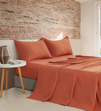 NNEDSZ Vintage Washed Microfibre Sheet Set with 1 Pillowcase - Terracotta - Single