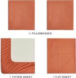 NNEDSZ Vintage Washed Microfibre Sheet Set with 1 Pillowcase - Terracotta - Single
