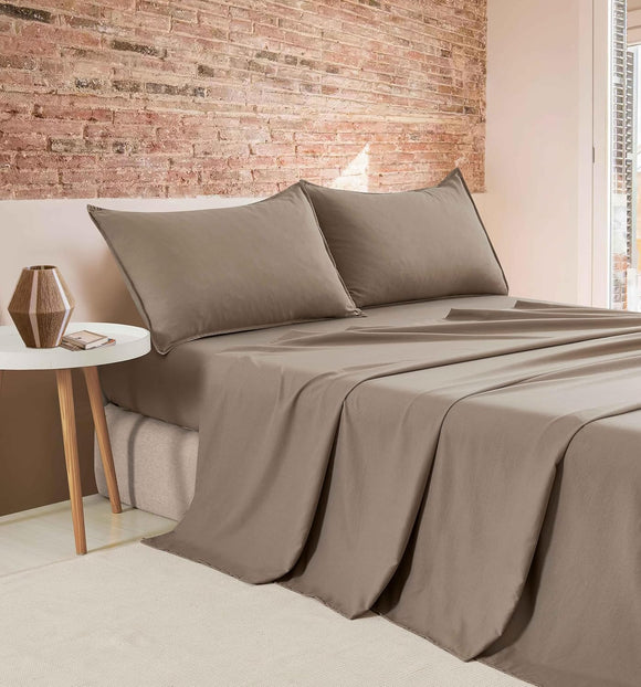NNEDSZ Vintage Washed Microfibre Sheet Set (Truffle, Single)
