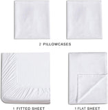 NNEDSZ Vintage Washed Microfibre Sheet Set with 1 Pillowcase - White - Single