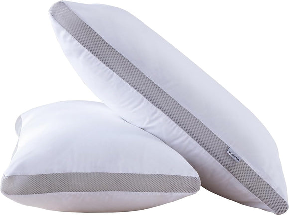 NNEDSZ Bamboo Cooling Pillows Twin Pack - Luxury Plush Down-Like Microfibre Pillows for Bedding - Ultra Soft, Comfy & Breathable Standard Pillows