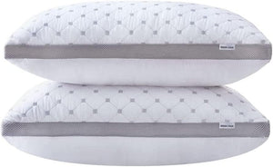 NNEDSZ Premium Bamboo Cooling Twin Pack Plush Down-Like Pillows - Medium to High Profile (2PCS) - with Free 2 Quilted Pillow Protectors (Improved Version)