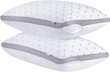 NNEDSZ Premium Bamboo Cooling Twin Pack Plush Down-Like Pillows - Medium to High Profile (2PCS) - with Free 2 Quilted Pillow Protectors (Improved Version)