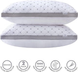 NNEDSZ Premium Bamboo Cooling Twin Pack Plush Down-Like Pillows - Medium to High Profile (2PCS) - with Free 2 Quilted Pillow Protectors (Improved Version)