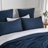 NNEDSZ Vintage Washed Microfibre Quilt Cover Set (3Pcs) - Navy - Double Size