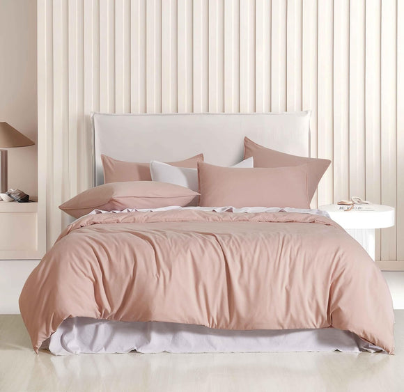 NNEDSZ Vintage Washed Microfibre Quilt Cover Set (Pink, Double)