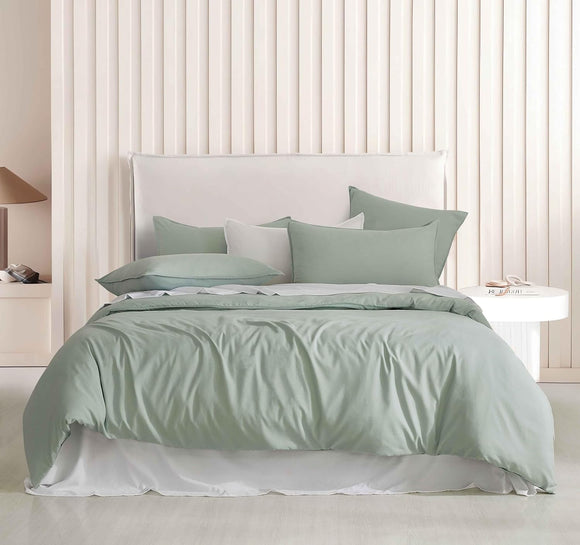 NNEDSZ Vintage Washed Microfibre Quilt Cover Set (Sage, Double)
