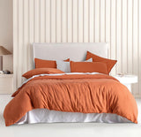 NNEDSZ Vintage Washed Microfibre Quilt Cover Set (3Pcs) - Terracotta - Double Size