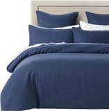 NNEDSZ 100% Premium Waffle Microfibre Quilt Cover Set (3Pcs) - Indigo - Double