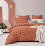 NNEDSZ 100% Cotton Vintage Washed Bed Quilt Cover Set (3Pcs) - Brick - Double Size