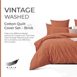 NNEDSZ 100% Cotton Vintage Washed Bed Quilt Cover Set (3Pcs) - Brick - Double Size