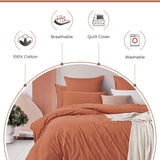 NNEDSZ 100% Cotton Vintage Washed Bed Quilt Cover Set (3Pcs) - Brick - Double Size
