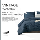 NNEDSZ 100% (3Pcs) Cotton Vintage Washed Bed Quilt Cover Set - Dark Indigo - Double Size