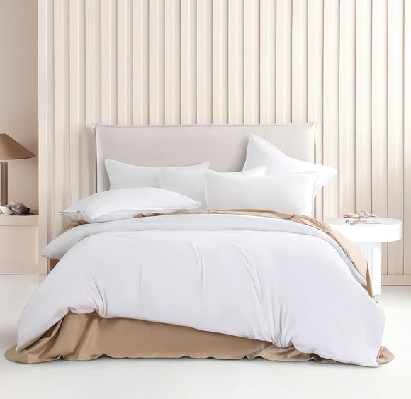 NNEDSZ Vintage Washed Microfibre Quilt Cover Set (White, Double)