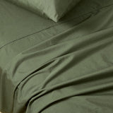 NNEDSZ Vintage Washed 100% Cotton Sheet Set with 2 Pillowcases - Khaki Green - Double