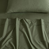 NNEDSZ Vintage Washed 100% Cotton Sheet Set with 2 Pillowcases - Khaki Green - Double
