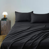 NNEDSZ Vintage Washed Microfibre Sheet Set with 2 Pillowcases - Black - Double