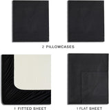 NNEDSZ Vintage Washed Microfibre Sheet Set with 2 Pillowcases - Black - Double