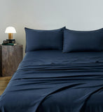 NNEDSZ Vintage Washed Microfibre Sheet Set with 2 Pillowcases - Navy - Double