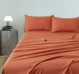 NNEDSZ Vintage Washed Microfibre Sheet Set with 2 Pillowcases - Terracotta - Double