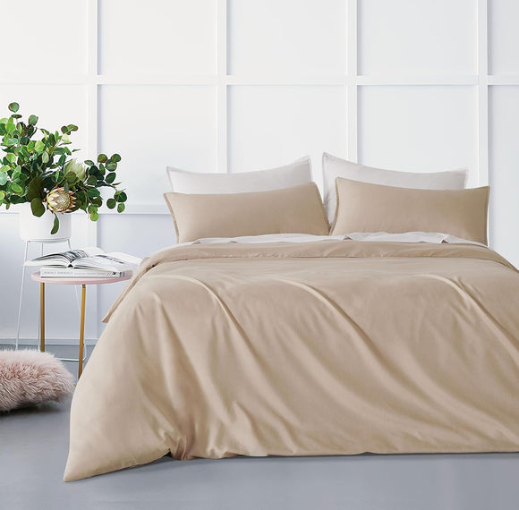 NNEDSZ Bamboo Microfibre Quilt Cover Set - Linen - Queen